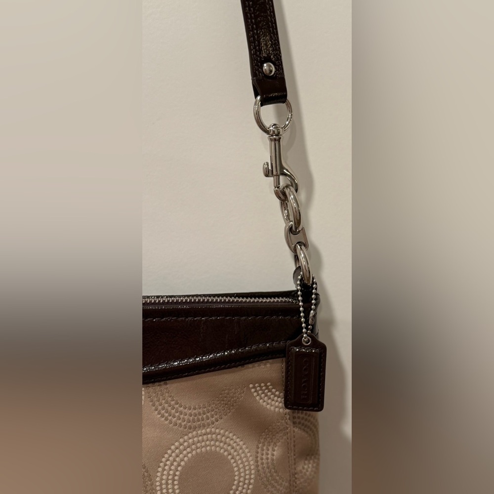 Coach Signature Jacquard Crossbody Bag Brown Leather Trim - Picture 10 of 12